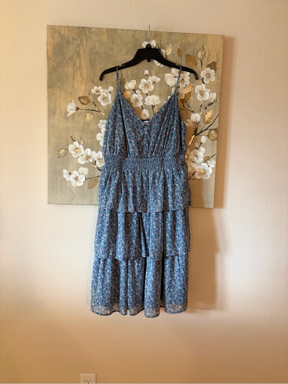 Blue Floral Tiered Sundress with Smocked Waist